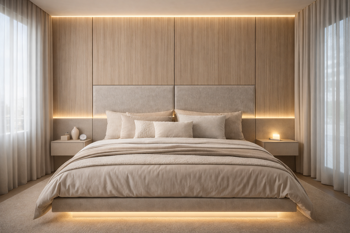 Dormitório planejado sob medida Kasani Planejados, conforto e organização com armários e cabeceira personalizados em Gravataí.